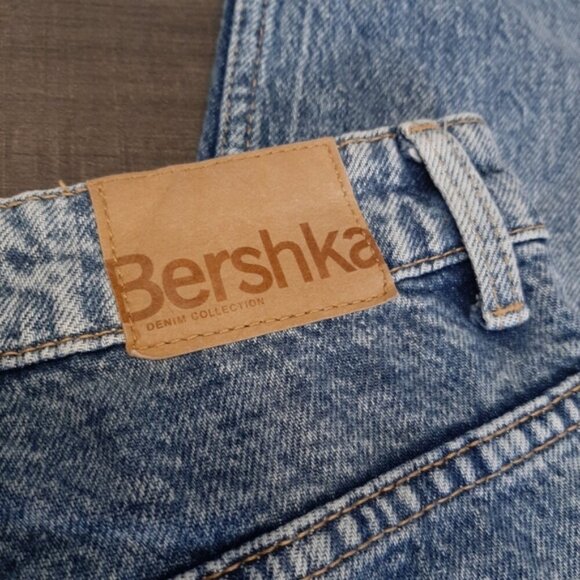 Bershka Emma Distressed Stonewash Jeans High Rise Slim Straight Ankle Denim - Picture 12 of 14